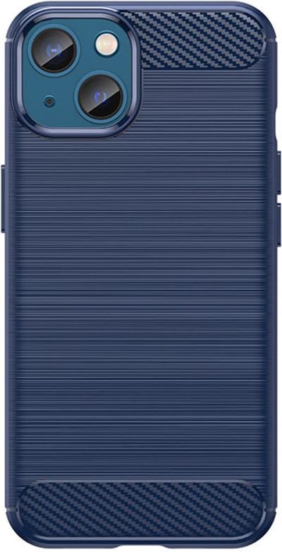MobyDefend Hoesje - Geschikt voor iPhone 14 - TPU Backcover - Geborstelde Metaal & Carbon-Look - Navy Blauw