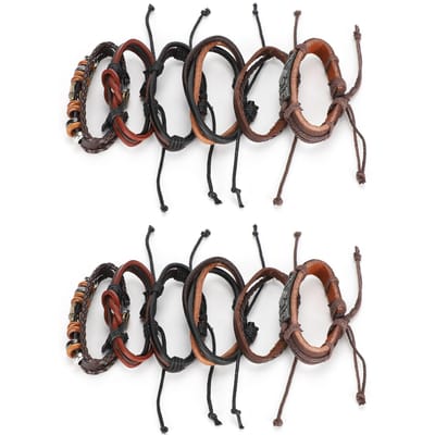 2 Set Pols Lederen Armband Retro DIY Handgeweven Vintage Ambacht Polsversieringen Decoraties black