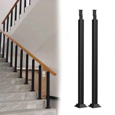 Leuning Set - Balusterpalen Trapleuning - Veiligheid Binnen - Verstelbare Hoekhouder - 70 cm - Zwart