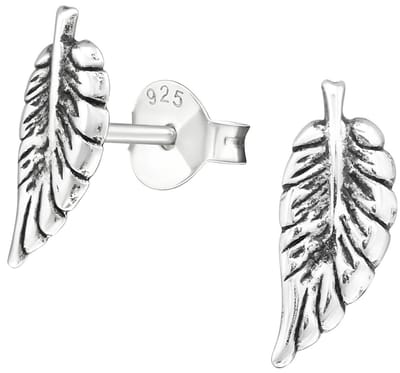 Joy|S - Zilveren blad oorbellen - 11 x 4 mm - geoxideerd - oorknoppen