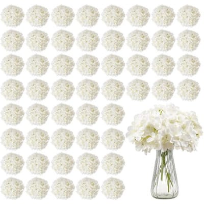 VEVOR Kunstbloemen, 65 stuks witte kunstzijden hortensia's, witte kunstbloemen met stelen voor doe-het-zelf bruidsboeketten, tafeldecoraties voor thuis, tafeldecoraties voor feesten