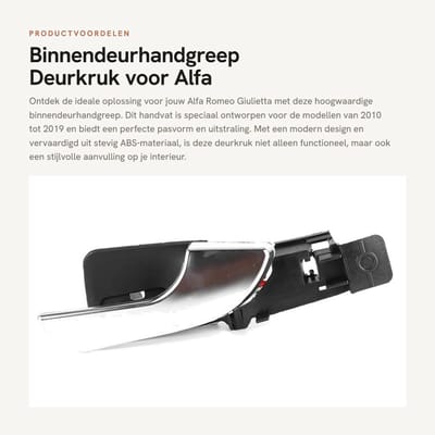 Dailygoods- Deurgreep Binnendeur - Binnendeurhandvat - Geschikt voor Alfa Romeo Giulietta 2010-2019 - ABS - OEM 156092167 - Exquise vakmanschap - Deurklink
