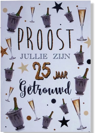 25 jaar Getrouwd! Luxe Zilveren huwelijk wenskaart 25 jarig jubilieum - 12x17cm - Gevouwen kaart inclusief envelop - Huwelijkskaart