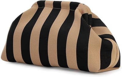 Clutch voor Dames - Zomerse strandclutch - Handtas - gestreepte clutch - knoedels gevlochten clutch - voor het strand, winkelen en reizen - 30x10x19cm - Bruinzwart