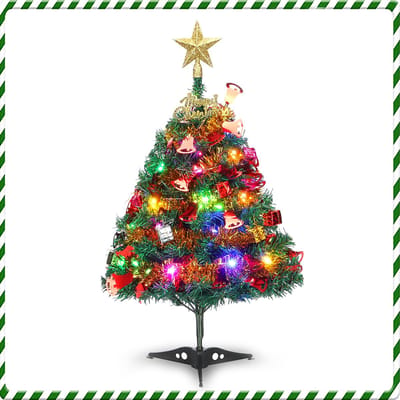 Unyqoos® Kunstkerstboom van 60 cm met LED-verlichting en decoraties voor tafel