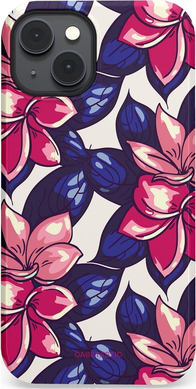 Casetastic hoesje geschikt voor Apple iPhone 14 - MagSafe - Dubbellaagse bescherming - Tropen paradijs - Fashion Case - Donkerblauw Roze Koraal Lila