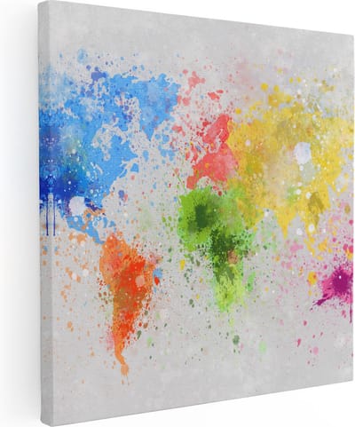 Artaza Canvas Schilderij Wereldkaart Abstract - 30x30 cm - Klein - Wanddecoratie Wereldkaart - Muurdecoratie Woonkamer - Kamer Accessoires Verf