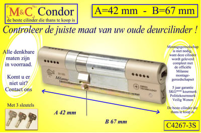 M&C Condor - High Security profielcilinder - SKG*** - 42x67 mm - Politiekeurmerk Veilig Wonen  -  inclusief gereedschap montageset