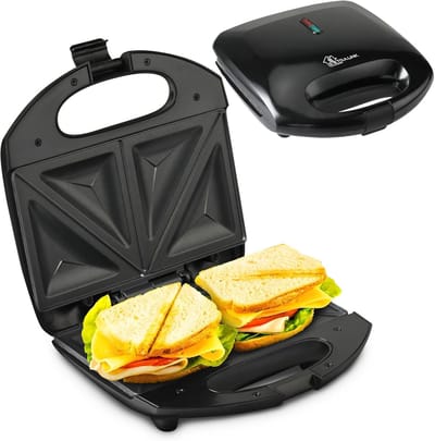 Sandwichmaker - Tosti IJzer - Snel Ontbijt Maken - Antiaanbaklaag Antislipvoeten - 21x11.5x5 cm - Zwart