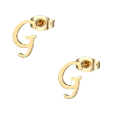 Aramat Jewels | Oorbellen | Goudkleurige RVS oorstekers Letter G | | | |10mm | Staal | Kinderen, Volwassenen | Verkleurd niet