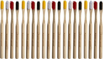 20 Duurzame Bamboe Tandenborstels - Uniek borstel design - 100% Eco-vriendelijk - Grijs