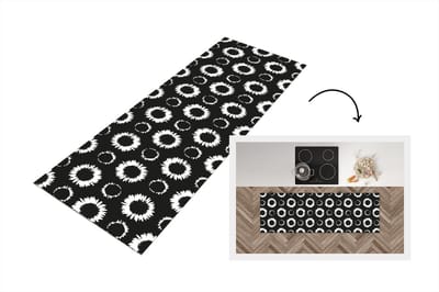Keukenloper - Loper keuken - Bloemen - Patronen - Zwart - 150x50 cm - Keukenloper vinyl