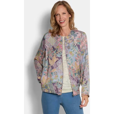 Lichte blouson van viscose-satijn - salie / rosé / gedess. - Gr. 19 van Goldner Fashion