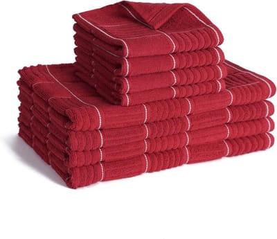 Theedoeken en vaatdoeken - Keukendoeken set - Keuken schoonmaken - 100% katoen badstof - 8 stuks - Rood