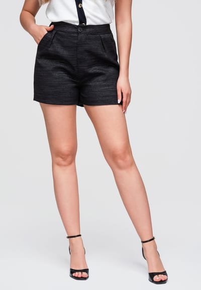 OMBRE Korte Broek - Loose Fit - Viscose - Knopen Zwart S