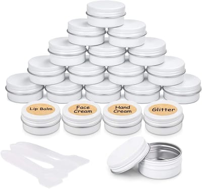 Set van 20 Lege Cosmetische Potjes van Aluminium met Schroefdoppen, Labels en Mini Spatel voor Crème, Poeder en Make-up Opslag (20ml)