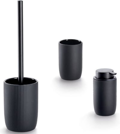 Badkamer/toilet set - 3x stuks - zwart - streep design - keramiek