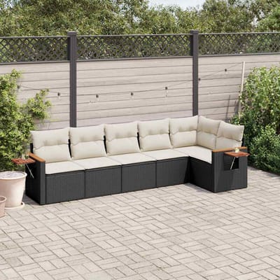 vidaXL - 6-delige - Loungeset - met - kussens - poly - rattan - zwart