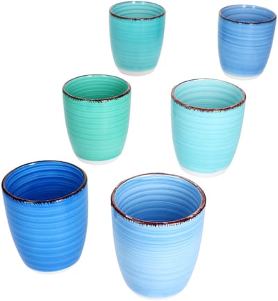 Set van 6 BLAUWE mokka's ZONDER handvat voor 6 personen gemaakt van steengoed - 24327069