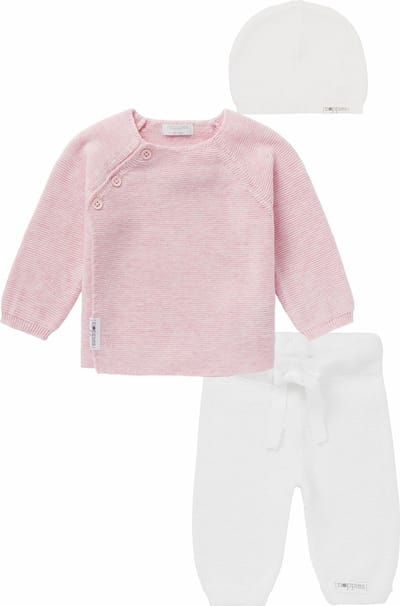 Noppies - Kledingset - 3 delig - Broek Grover Wit - Truitje Pino Roze - Muts Wit - Maat 50