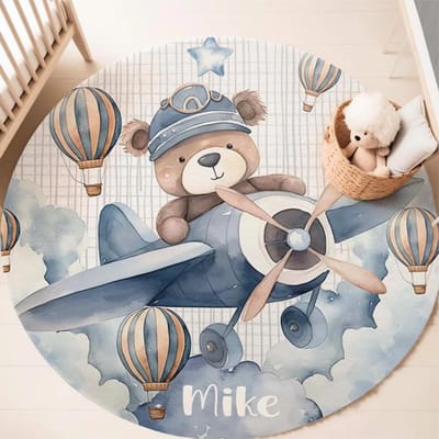 Vliegtuig Kinderen Luchtballon Kinderkleed voor Woonkamer Baby Meisjeskamer Kinder Speelkamer Mat Slaapkamerkleed Kinderkamer Sofakleed 80x80cm
