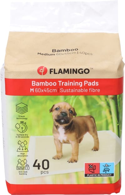 Puppy Pads – Flamingo Trainingsmat Bamboo Padu Beige M – 60x45 cm – 40 stuks – bamboe zindelijkheidsmat voor puppy’s & honden – super absorberend & sneldrogend