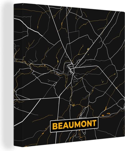 Canvas Schilderij Goud - Kaart - Beaumont - Plattegrond - Stadskaart - 20x20 cm - Wanddecoratie