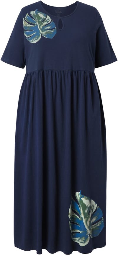 Ulla Popken - Dames - Jersey maxi-jurk - Marine - Maat 66+