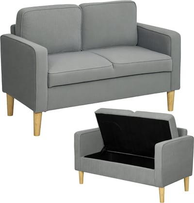 HOMCOM-2 Sitzer Sofa-Polyester-117L x 63B x 79H cm-Hellgrau
