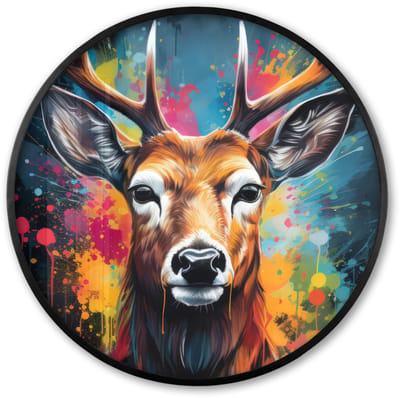 Poster in lijst Rond - Fotolijst 60x60 cm - Posters - Hert - Graffiti - Dieren - Kleuren - Ronde posterlijst zwart - Decoratie - Wanddecoratie woonkamer - Muurdecoratie slaapkamer
