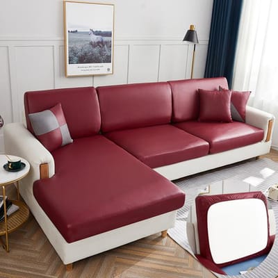 Housse de protection de meubles en Pu imperméable, housse de coussin de canapé d'angle, housse de coussin de siège élastique, couleur unie back cushion rouge vin