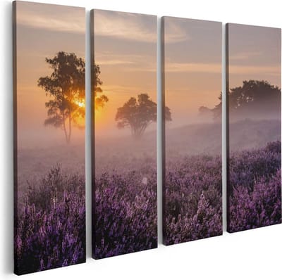 Artaza Canvas Schilderij Vierluik Weide in de Veluwe bij Zonsondergang - 80x60 - Foto Op Canvas - Canvas Print