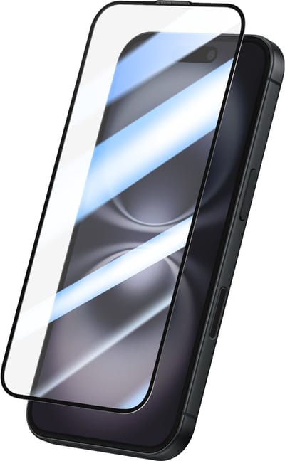 OEM Ultra Strong 45KG schermbeschermfolie voor Apple iPhone 16 / 15, gehard glas, volledige lijm, 2.5D, zwart