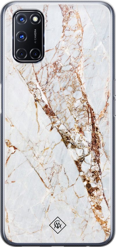 Casimoda® hoesje - Geschikt voor Oppo A92 - Marmer Goud - Siliconen/TPU - Goudkleurig