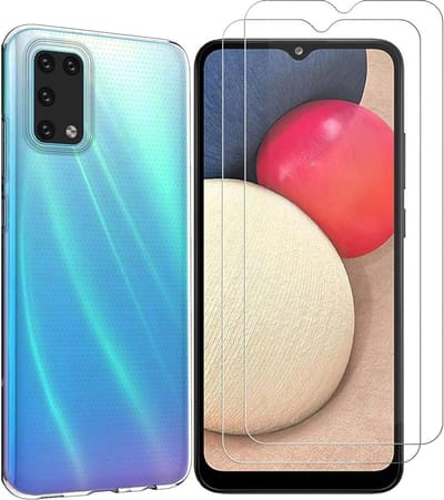 Soft Back Cover Hoesje Geschikt voor: Samsung Galaxy A02S - Soft TPU Siliconen Case & 2X Tempered Glas Combi - Transparant