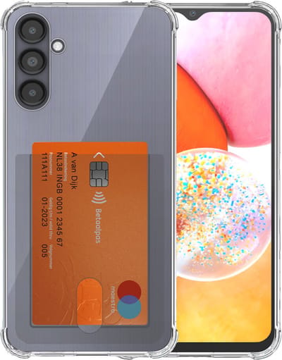 Smartphonica Telefoonhoesje Geschikt voor Samsung Galaxy A14 met Pasjeshouder Doorzichtig Siliconen - Transparant TPU Shockproof Backcover Case with Card Slot geschikt voor Samsung Galaxy A14