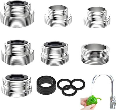 7 stuks kraanadapter, adapter waterkraan, tuinslang, waterkraan keuken buitendraad adapter met afdichtingen, voor tuinslangaansluiting, gootsteen, waterfilter