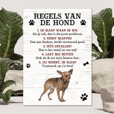 Spreuken - Dwergpinscher - Regels Van De Hond - Spreuken Bordjes - Spreukenbord - Tekstborden - Cadeau - Hondenras
