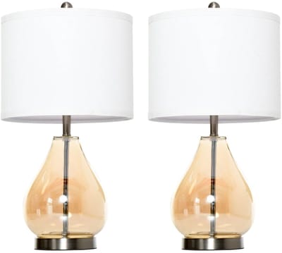Roossentials set van 2 tafellampen - Tafellampen voor binnen - Met linnen kap - Set van 2 lampen - Lampen - Druppelvormige glazen