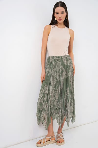 Hoge Taille A-Lijn Midi Rok in Paisleyprint