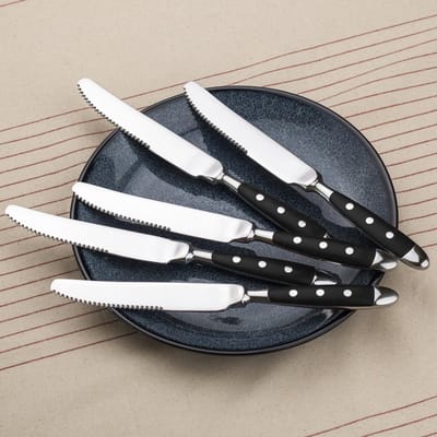Steakmessen Set - 6 Stuks - Scherpe Pizzamessen - Zwart - Roestvrij Staal - Geschikt voor Huishoudens - Serie Berlijn