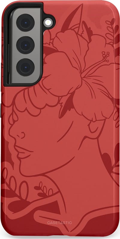 Casetastic hoesje geschikt voor Samsung Galaxy S22 - Dubbellaagse bescherming - Bloemenfluistering - Fashion Case - Koraal Terracotta