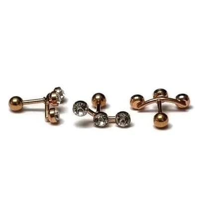 Aramat Jewels | Piercings | Rosékleurige Piercing Piercing - oorpiercing | Bar met 3 steentjes-15x4mm | |10mm | Staal | Volwassenen | Verkleurd niet