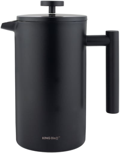 KINGHoff French Press 1 Liter – Mat Zwart – Dubbelwandig RVS – Luxe Koffie & Thee Zetter – KH-1996