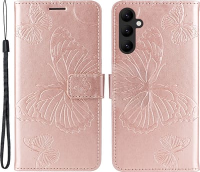 Coverup Hoesje - Geschikt voor Samsung Galaxy A25 Hoesje - Coverup Vlinders Book Case - Rose Gold