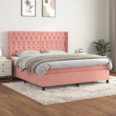 vidaXL - Boxspring - met - matras - fluweel - roze - 160x200 - cm