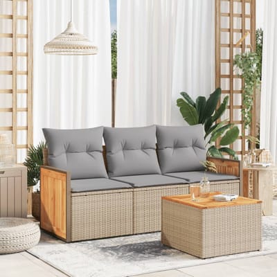 vidaXL - 4-delige - Loungeset - met - kussens - poly - rattan - beige
