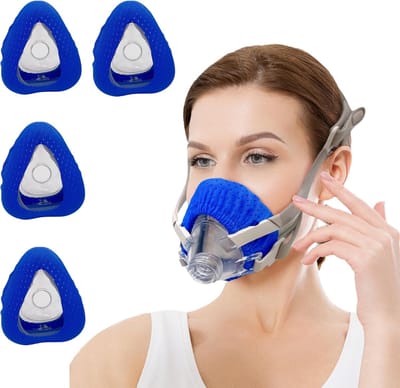 Set van 4 inlegvellen voor beademingsmaskers, geschikt voor afgesloten maskers, comfortabel en zijdezacht, één maat past op alle volgelaatsmaskers, voor extra draagcomfort (blauw).