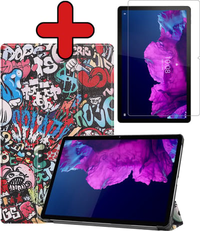 Hoesje - Geschikt voor Lenovo Tab P11 Plus - Met Screenprotector - Hardcover Book Case - Trifold Bookcase Hoes - Hard Cover - Tablethoes - Graffity