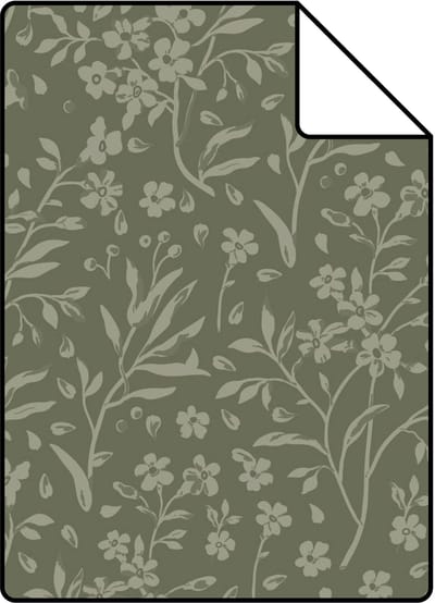 Proefstaal ESTAhome behang bloemetjes donkergroen - 26.5 x 21 cm - 131998-S